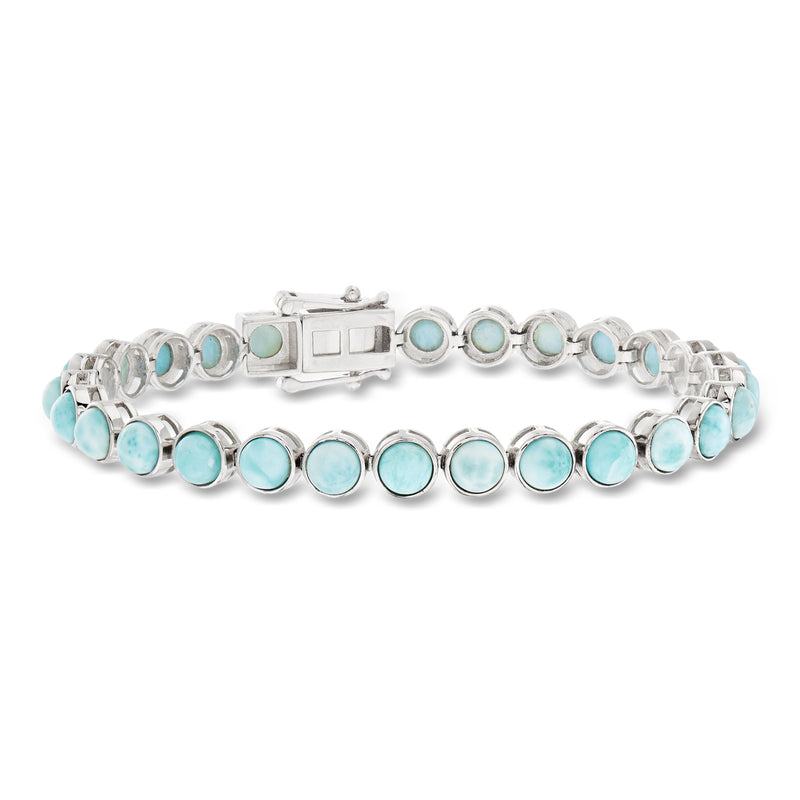 Sterling silver tennis bracelet with alternating oval Larimar stones and link settings