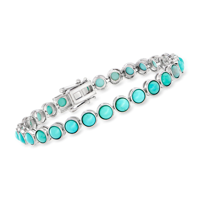 Sterling silver tennis bracelet with oval turquoise stones and link setting