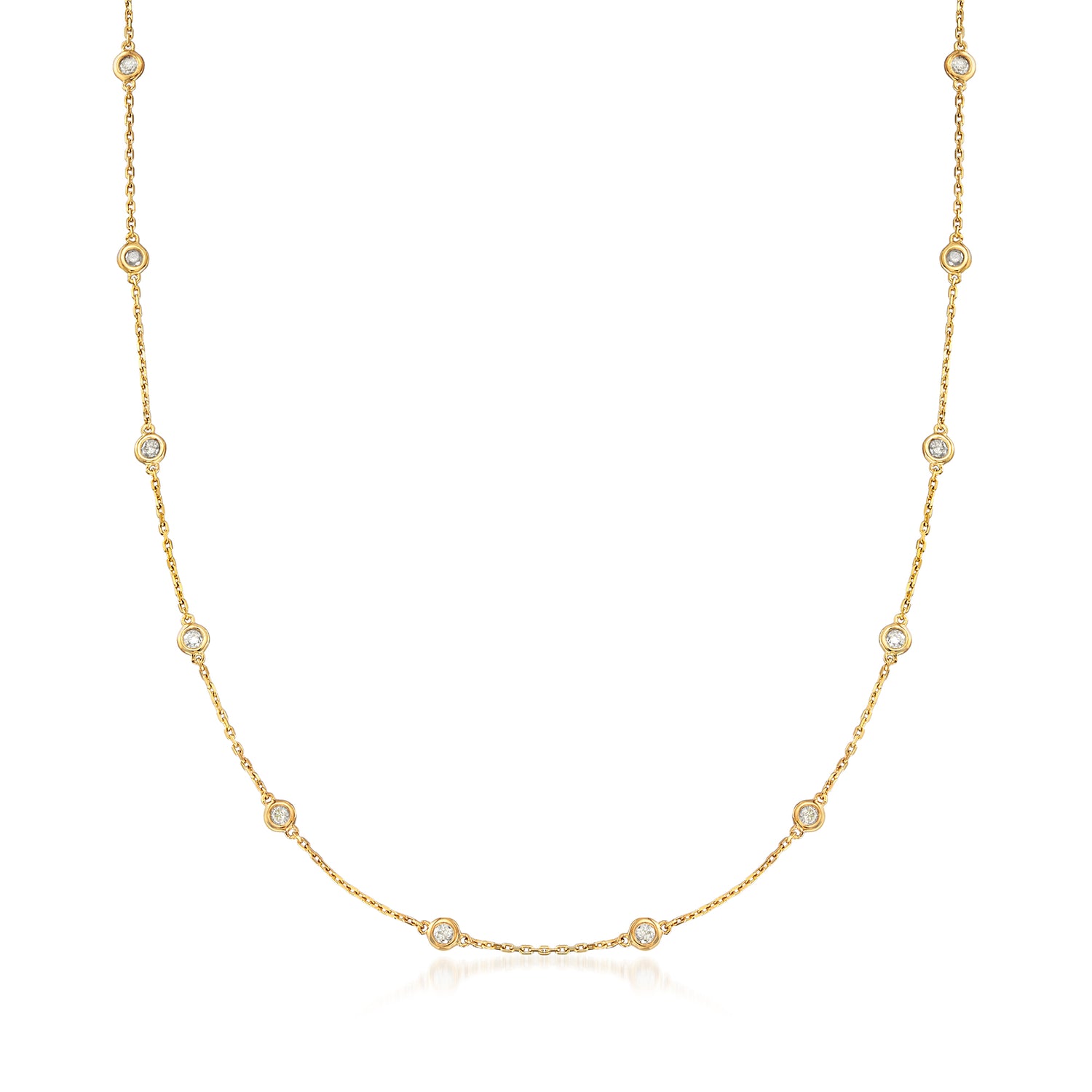 1.00 ct. t.w. Bezel-Set Diamond Station Necklace in 18kt Gold Over Sterling
