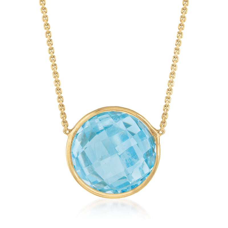 14kt yellow gold necklace with oval sky blue topaz pendant and linked chain