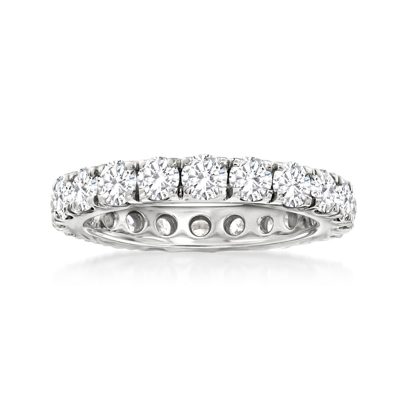 14kt white gold diamond eternity band with full-row square-cut stones, top view