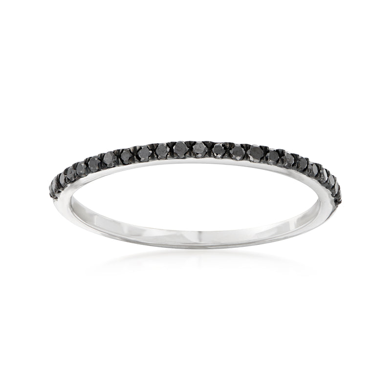 14kt white gold stackable ring with black diamonds