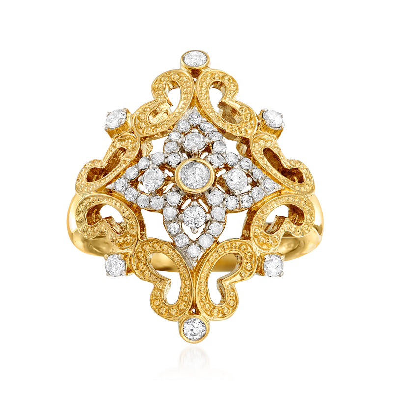 18kt gold over sterling openwork diamond ring with round stone halo and prongs