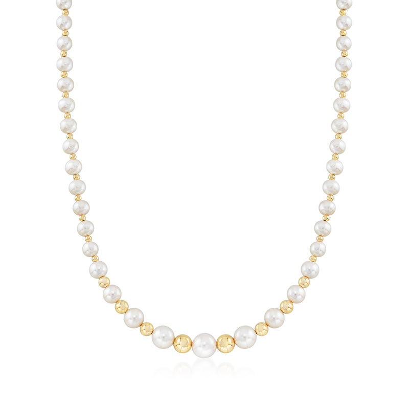 Graduated cultured pearl necklace with 14kt yellow gold beads and round pearls