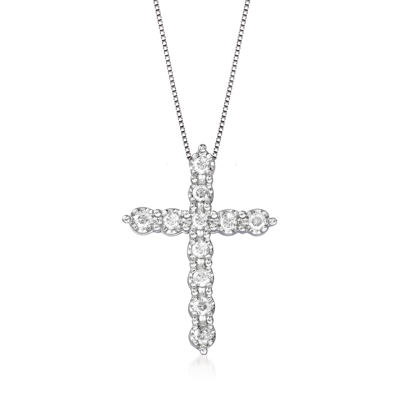 Diamond cross pendant necklace in 14kt white gold with round-cut diamond accents