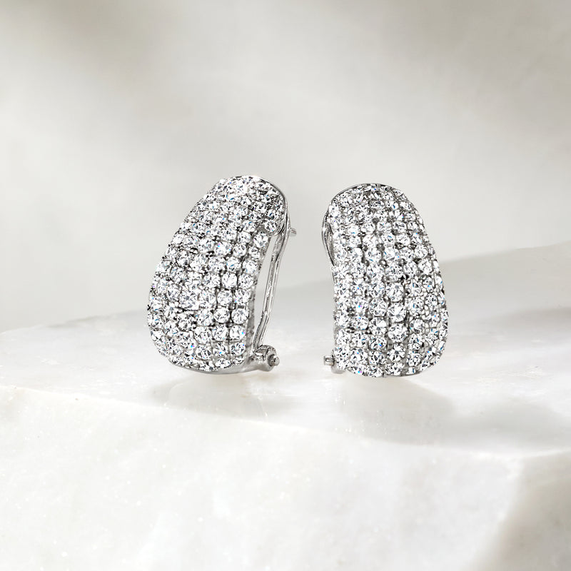 Pave diamond clip-post earrings in white gold, front view