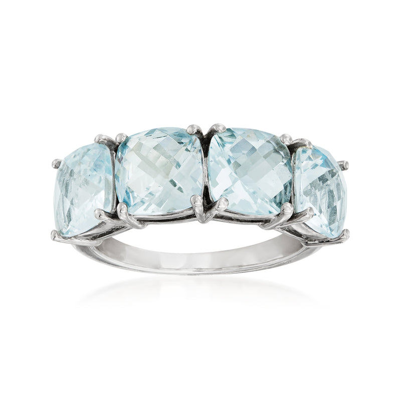 Sterling silver four-stone aquamarine ring with four large oval blue gems