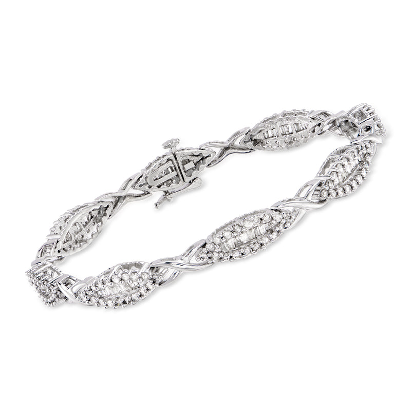 14kt white gold diamond bracelet with marquise link stations