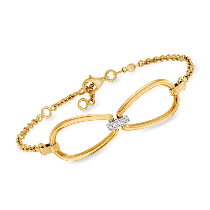 Roberto Coin diamond link bracelet in 18kt yellow gold with oval clasp and pave diamonds