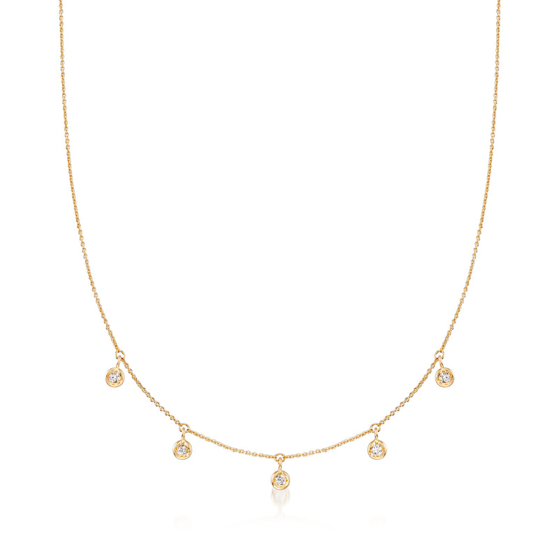 Roberto Coin 18kt yellow gold diamond dangle station necklace with 5 round studs