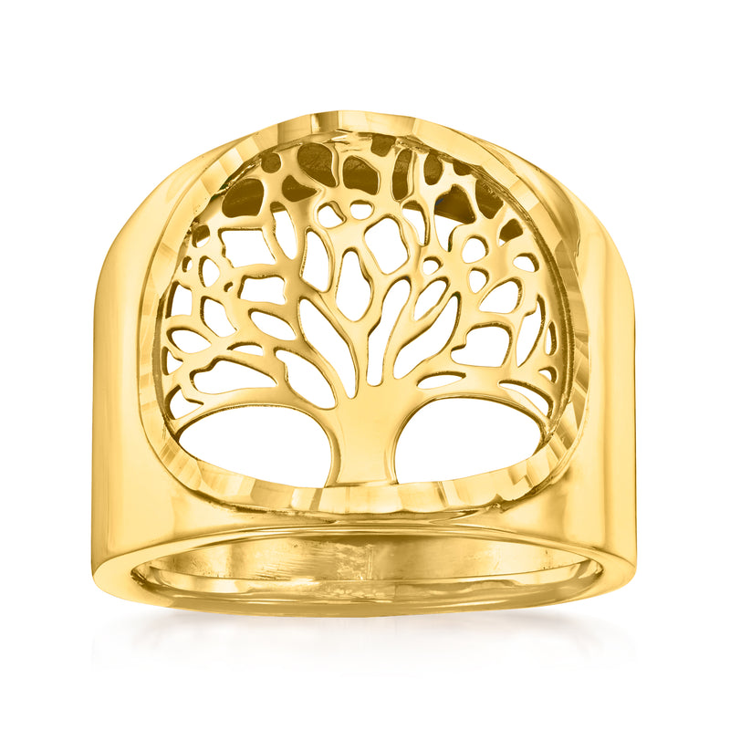 14kt yellow gold cut-out Tree of Life ring with openwork design