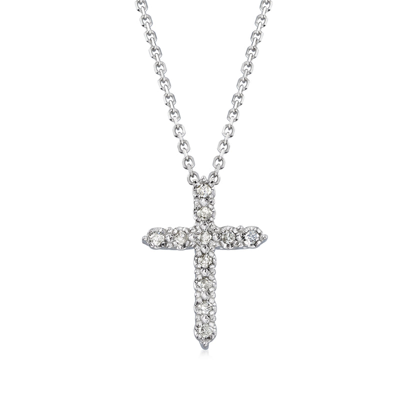 14kt white gold diamond cross pendant necklace with pave-style gem detail
