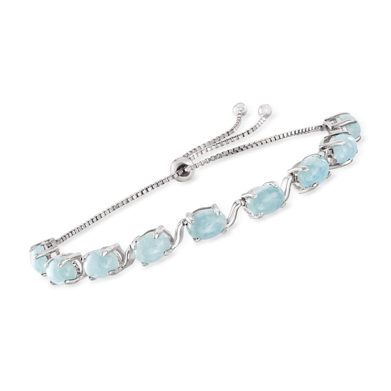 Sterling silver bolo bracelet with five milky aquamarine oval gemstones