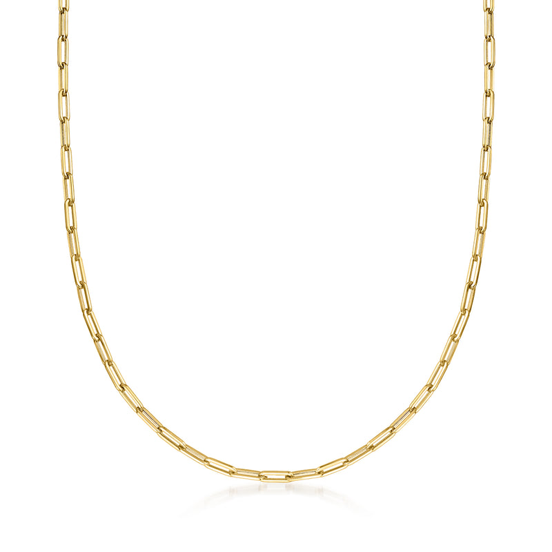 14kt yellow gold paper clip link necklace with smooth rectangular chain links