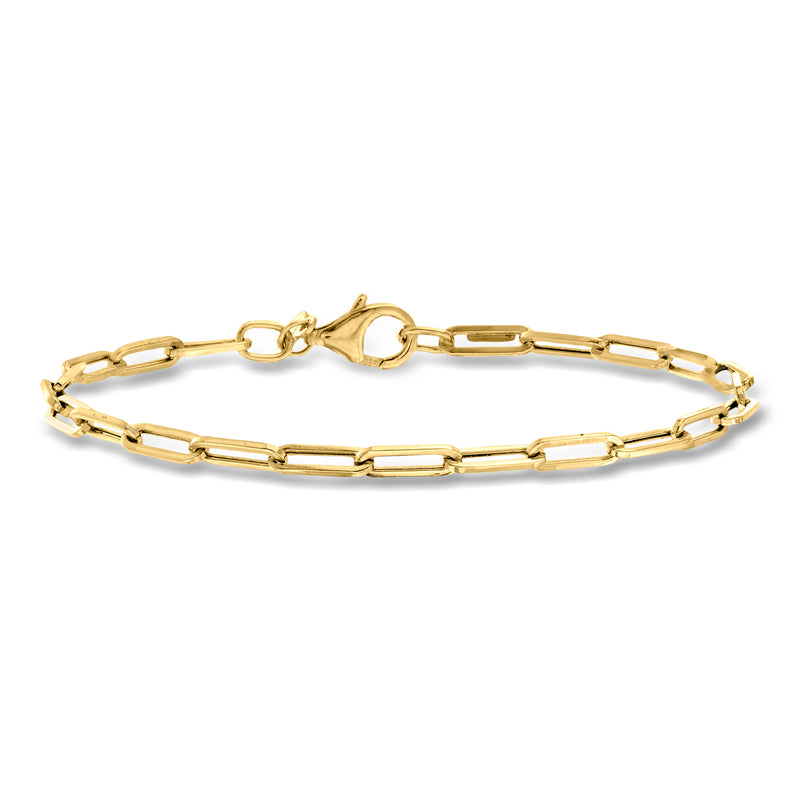 14kt yellow gold paper clip link bracelet with box clasp and polished links