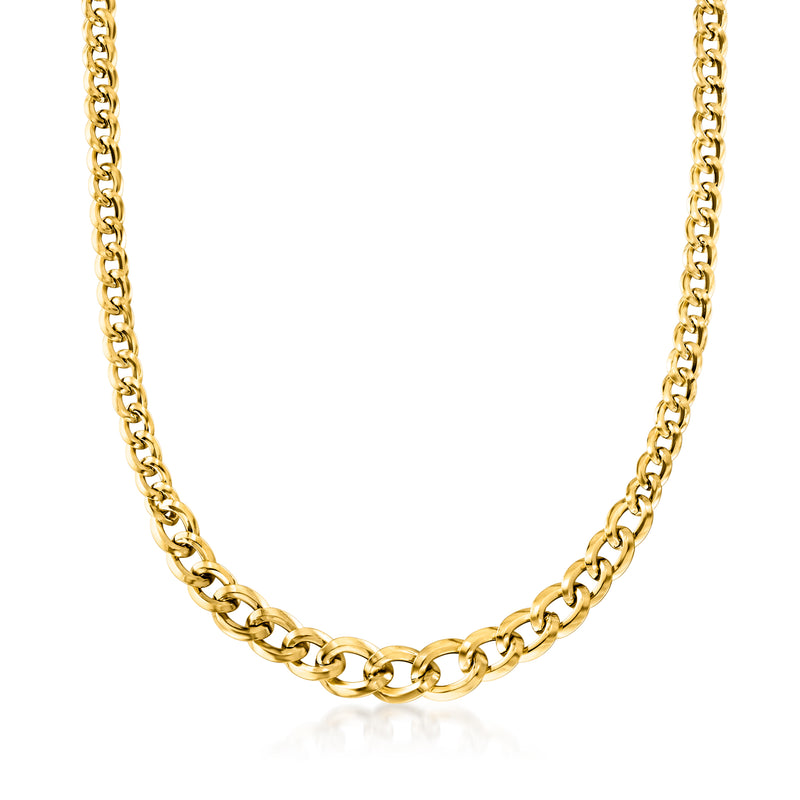 14kt yellow gold graduated curb-link chain necklace, polished round links