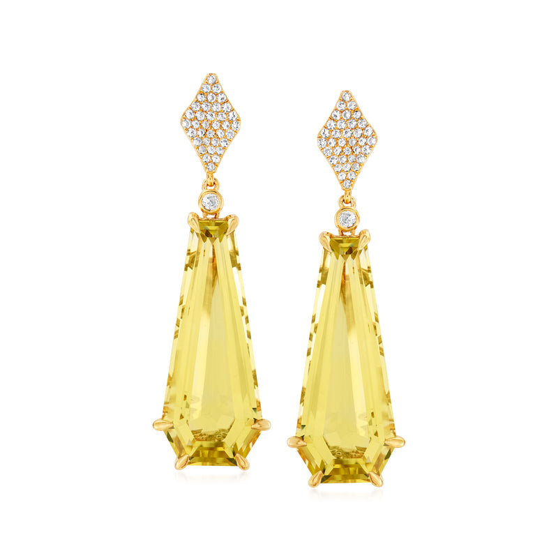 Lemon quartz and white zircon drop earrings in 18kt gold over sterling