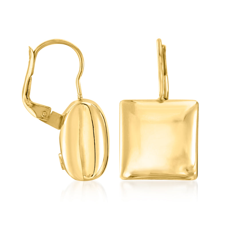 Gold-tone leverback square drop earrings, one side profile visible