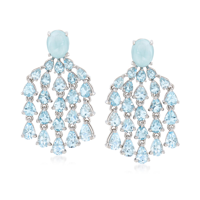 Aquamarine drop chandelier earrings in sterling silver with oval and teardrop stones