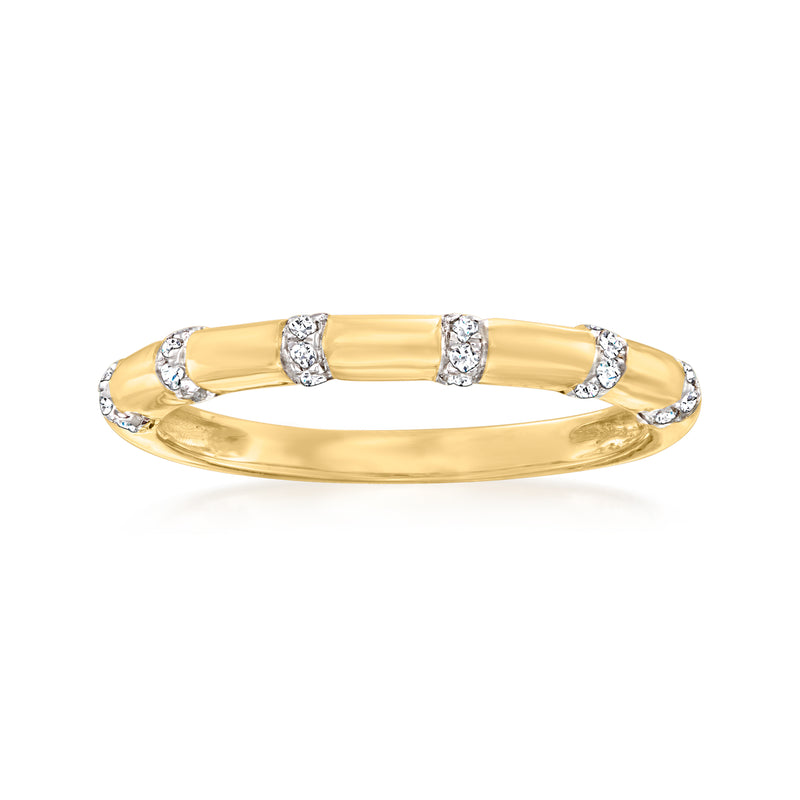 14kt yellow gold diamond station ring with bezel-set sparkling diamonds on top