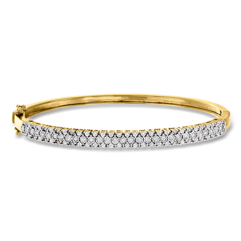 Diamond bangle bracelet in 18kt gold over sterling with pavé-set front