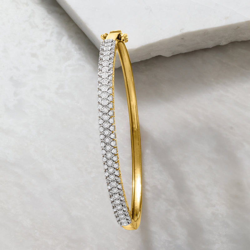Diamond bangle bracelet in gold over sterling with pavé-set front