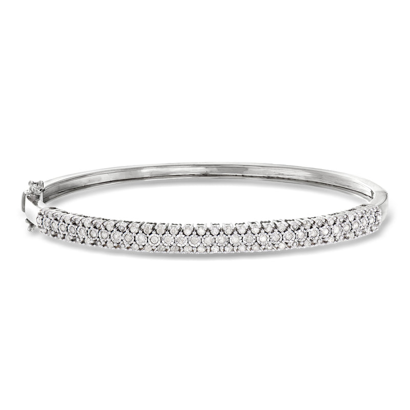 Sterling silver diamond bangle bracelet with pavé front