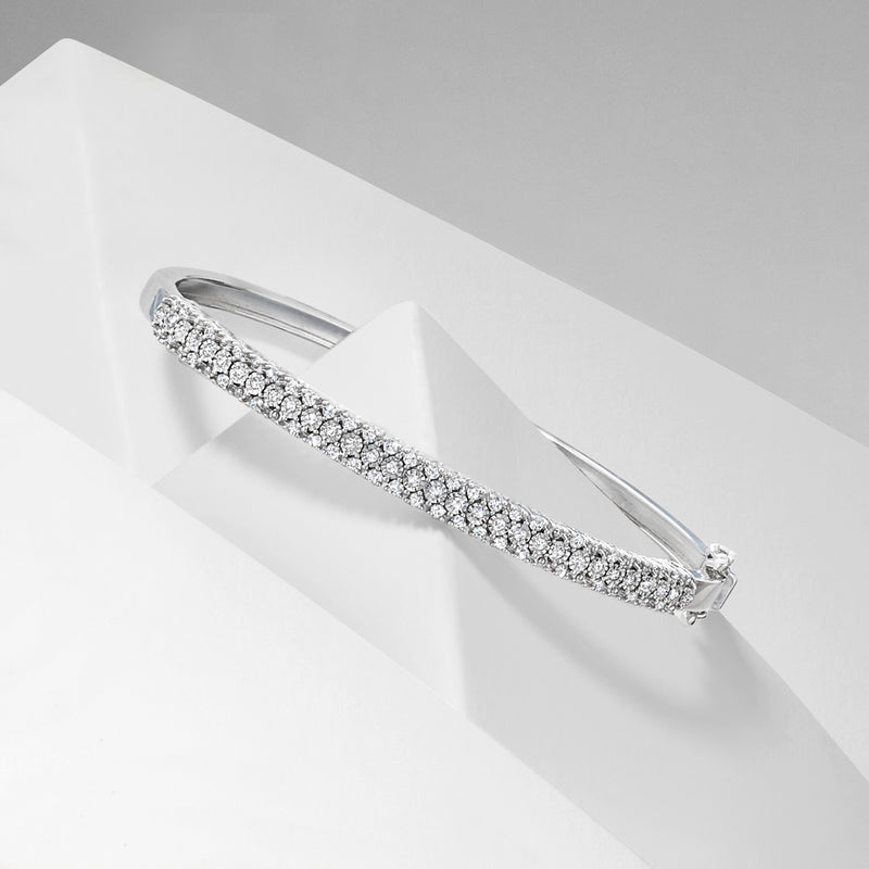 Sterling silver diamond bangle bracelet with pavé-set stones
