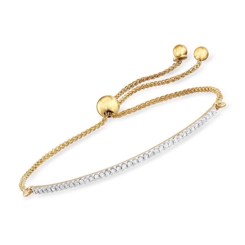 Diamond curved bar bolo bracelet in 18kt gold over sterling