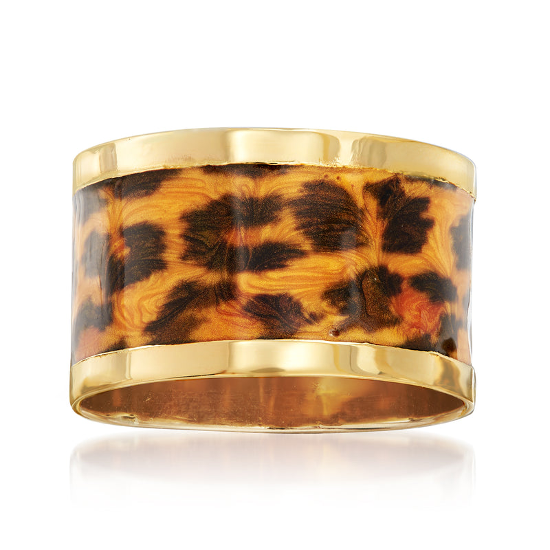 14kt yellow gold ring with wide leopard-print enamel band