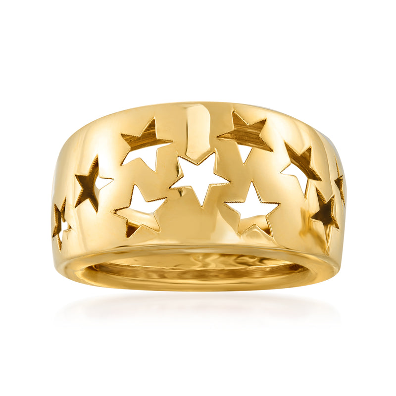 14kt yellow gold ring with cut-out star design across the band