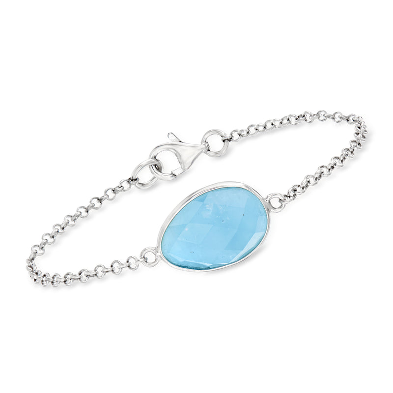 Sterling silver bracelet with oval blue gemstone and link chain