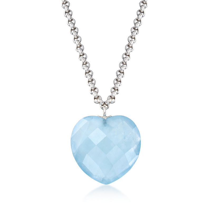 Sterling silver aquamarine heart pendant necklace with light blue heart gemstone