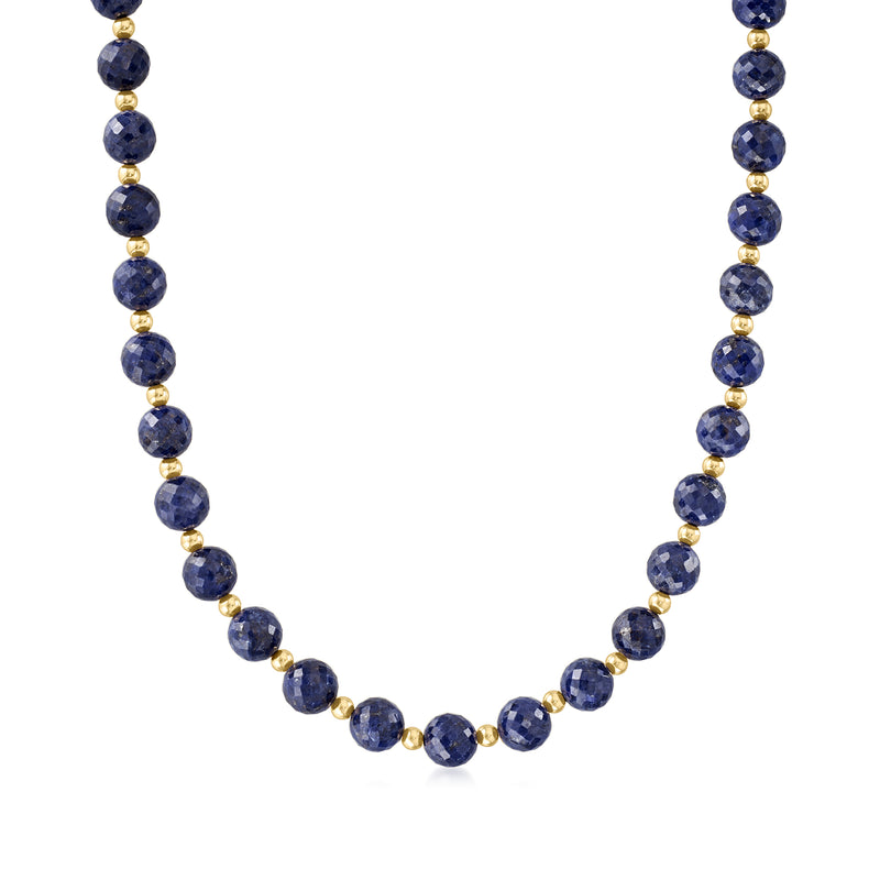 Sapphire bead necklace with 14kt yellow gold bead spacers