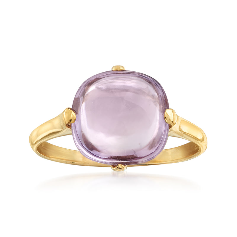 Amethyst cabochon ring in 14kt yellow gold with oval purple stone and prongs