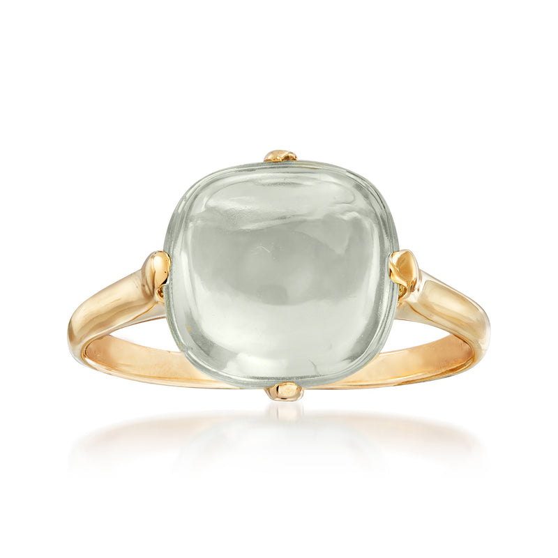 14kt yellow gold prasiolite ring with oval light-green gemstone