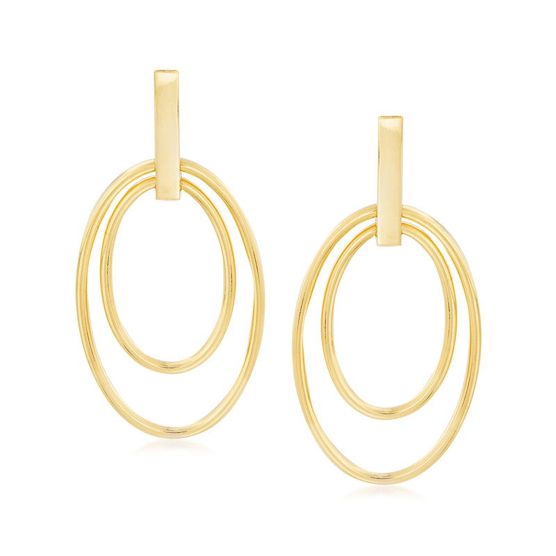 14kt yellow gold double-oval drop earrings with post tops