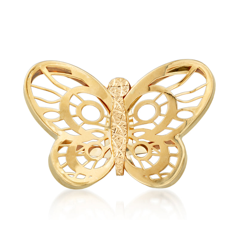 14kt yellow gold filigree butterfly pendant with faceted stone center