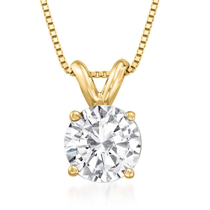 14kt yellow gold solitaire diamond necklace with round 1.00-carat center