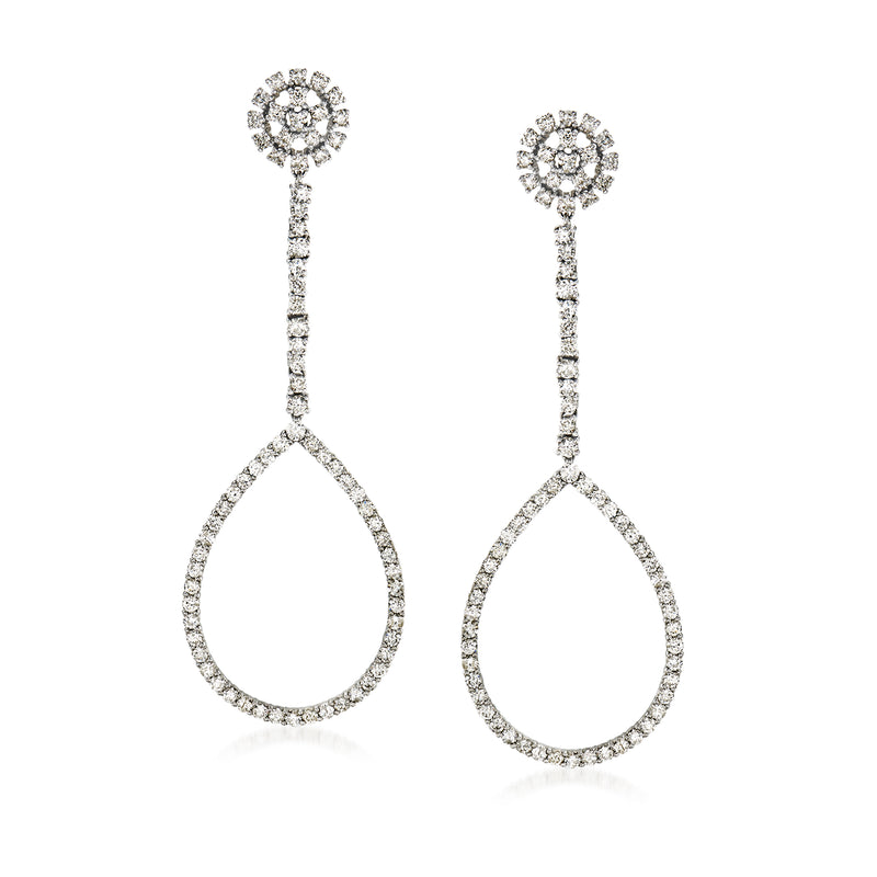 Diamond open teardrop drop earrings in 18kt white gold