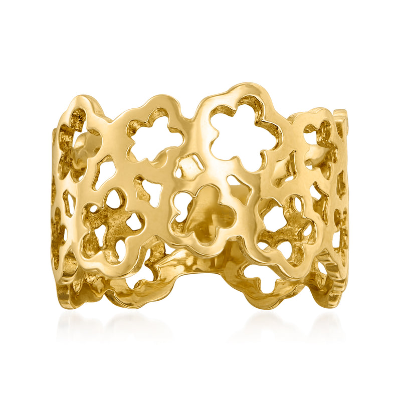 14kt yellow gold openwork flower ring with scalloped cutout design
