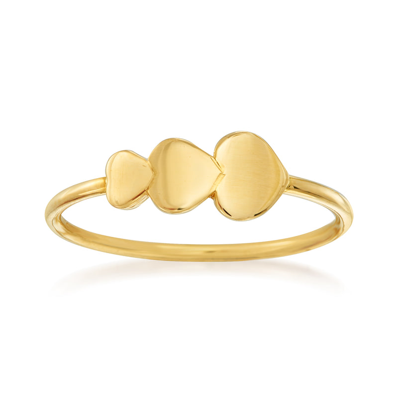 14kt yellow gold ring with three stacked heart-shaped faces