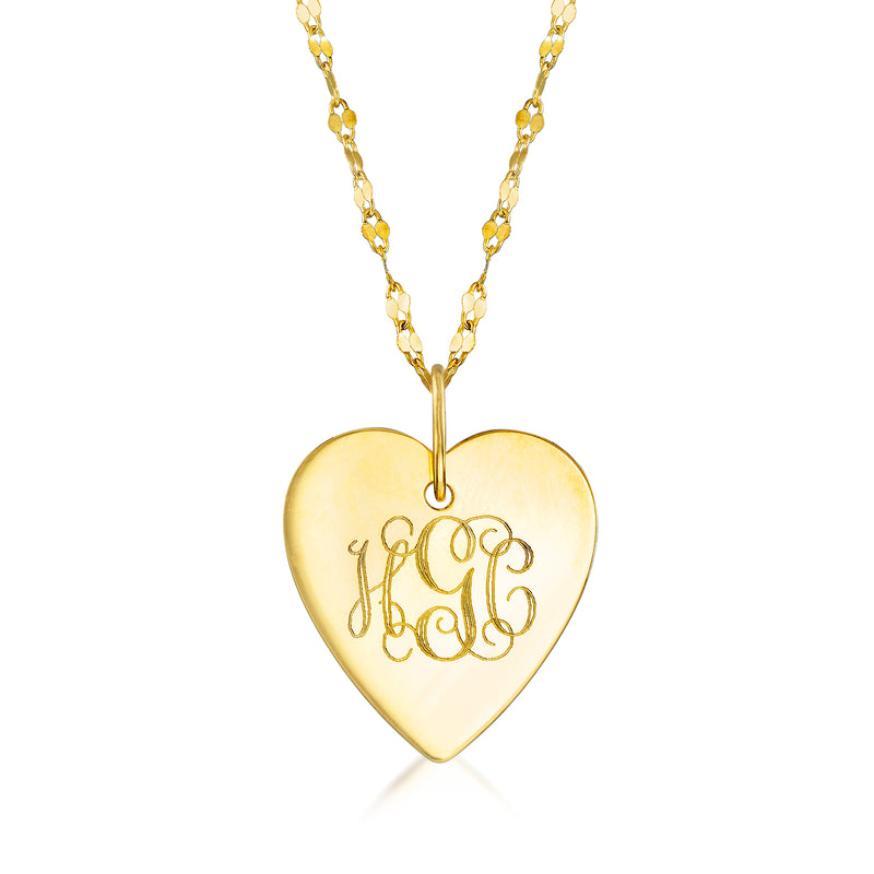 14kt yellow gold personalized heart necklace with engraved monogram pendant