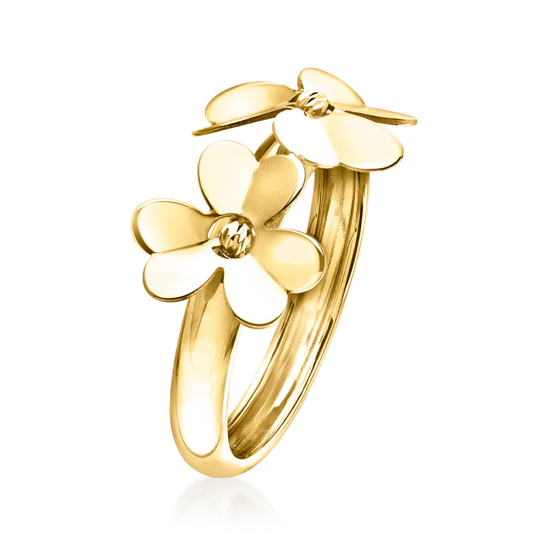 Yellow gold flower ring with clustered scalloped blooms and a polished band