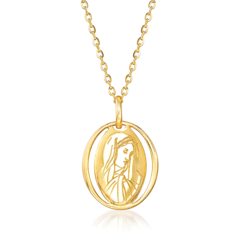 18kt yellow gold oval Virgin Mary pendant necklace with link chain