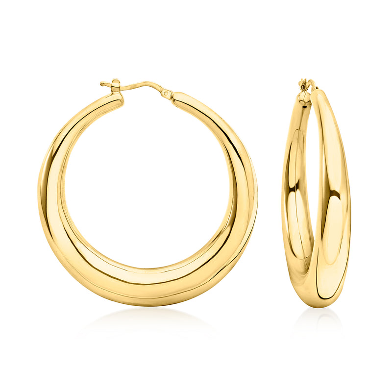 18kt gold over sterling hoop earrings, polished round hoops with hinged closure