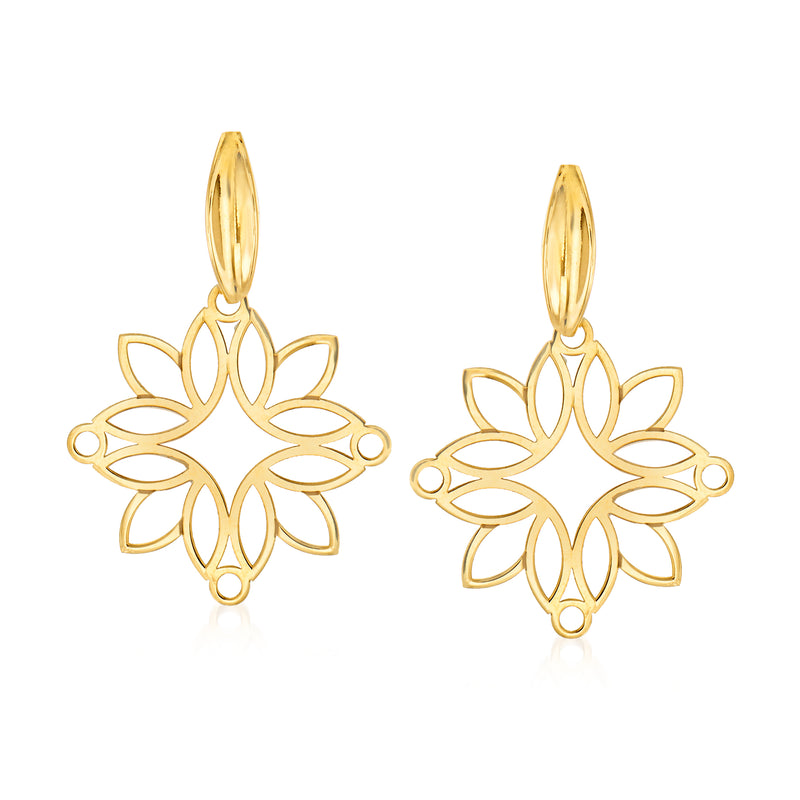 14kt yellow gold floral openwork drop earrings with oval petal design