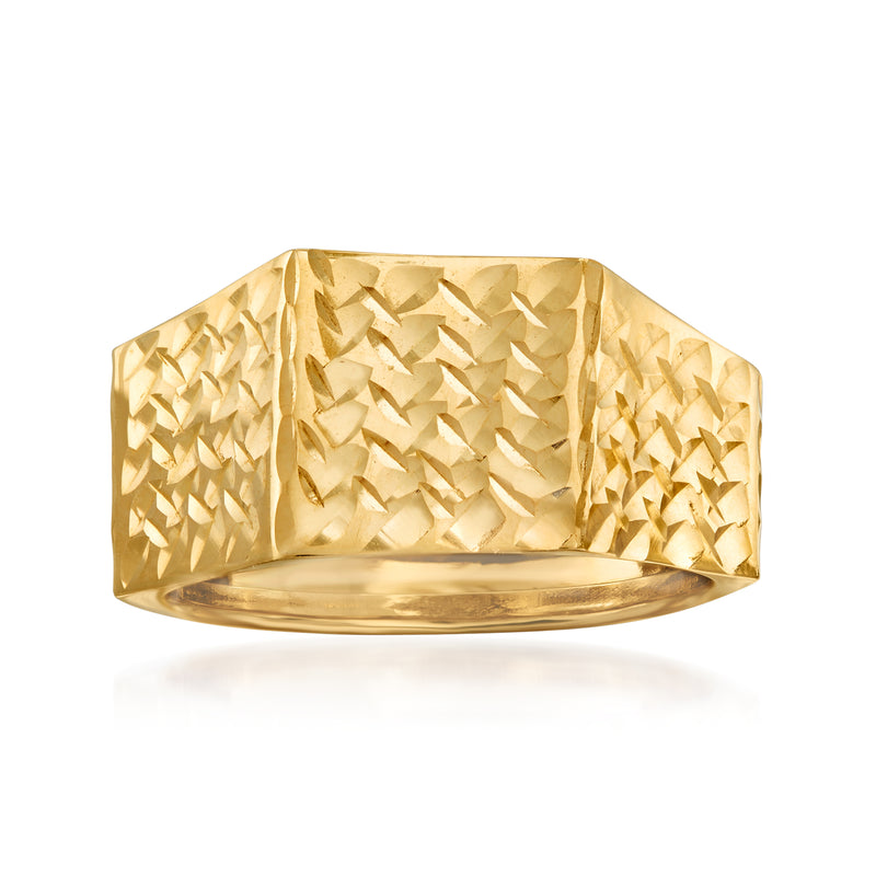 14kt yellow gold ring, diamond-cut and polished faceted band