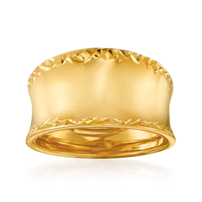 14kt yellow gold concave ring with faceted dome top and polished band