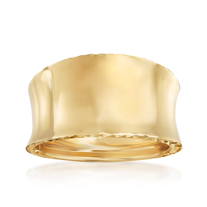 Concave 14kt yellow gold ring, polished wide band